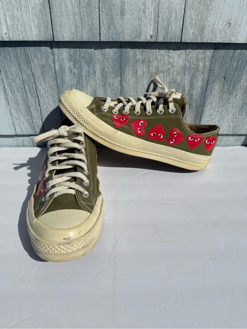 Converse x Comme des Garçons CDG Play Chuck 70 Low Multi Heart Olive Green Men 9